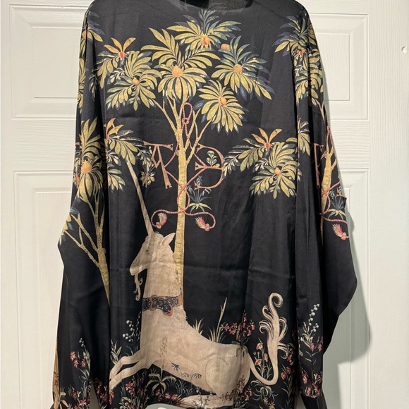 ASOS Design Relaxed Revere Satin Shirt with Unicorn Placement Print - Picture 2 of 3